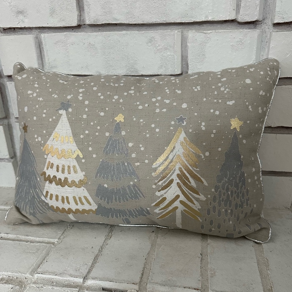 NWOT Rectangular Holiday Christmas Tree Pillow Silver Gold